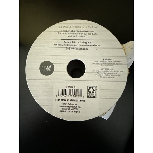 White & Gold Glitter Ribbon 2.5" x 18 Ft By My Texas House - Picture 3 of 5